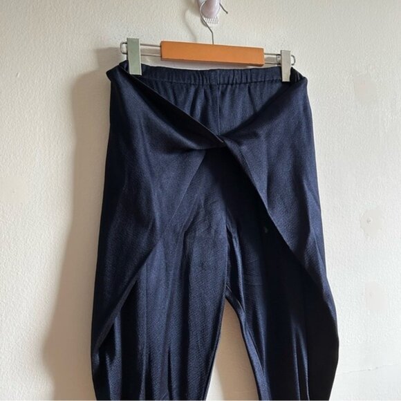 Alexis Dark Navy Blue Satin Elastic Waist Draped Pants - Picture 4 of 11